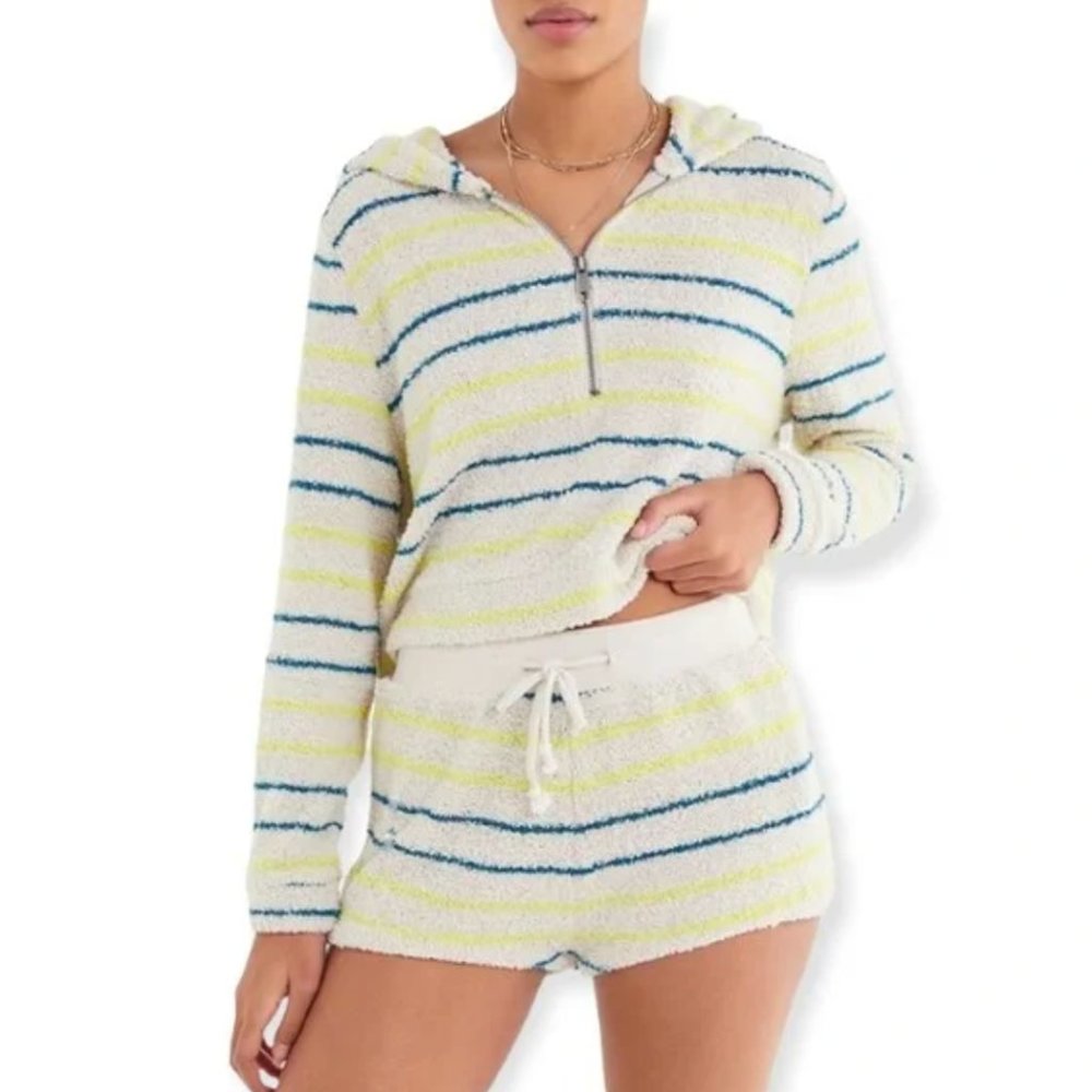 Urban Outfitters Out From Under Fleece Striped Semi Crop Hoodie